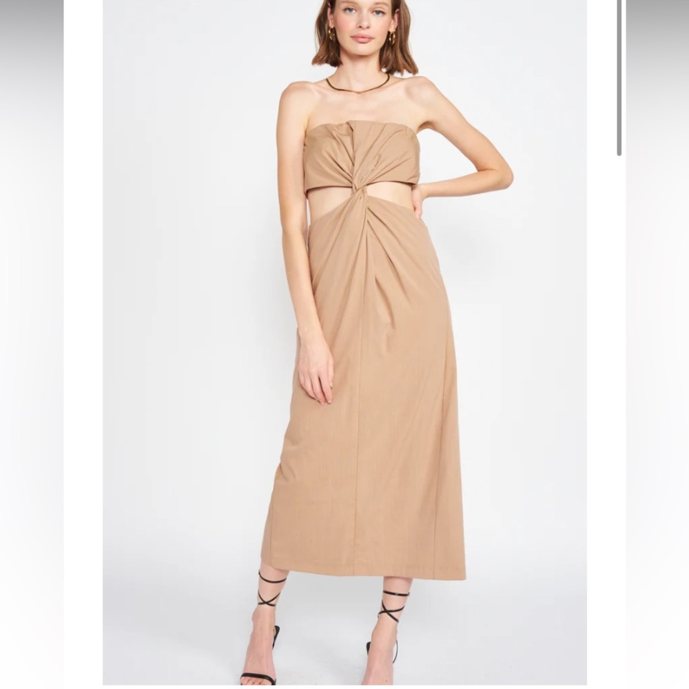 En Saison Tan Strapless Dress with Cutouts